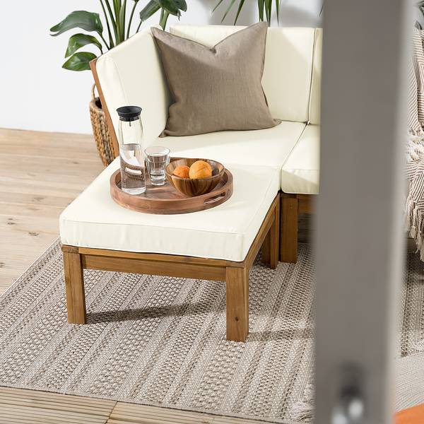 Fauteuil d’angle d’extérieur LEXI Tissu / Acacia massif - Blanc laine