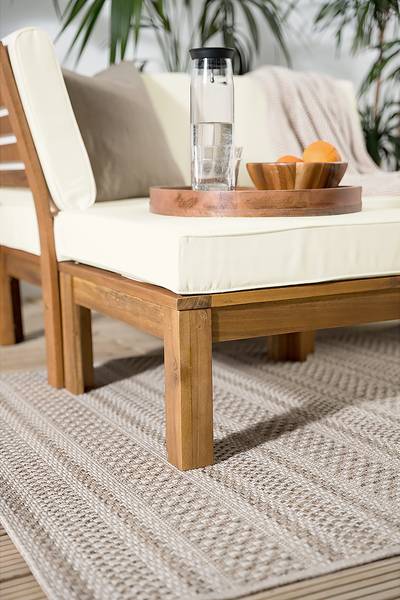 Fauteuil d’angle d’extérieur LEXI Tissu / Acacia massif - Blanc laine