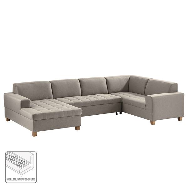 Wohnlandschaft Roblin Webstoff Bona: Graphit - Longchair davorstehend links / Ottomane rechts - Schlaffunktion