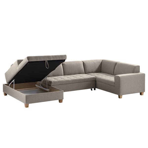Wohnlandschaft Roblin Webstoff Bona: Graphit - Longchair davorstehend links / Ottomane rechts - Schlaffunktion
