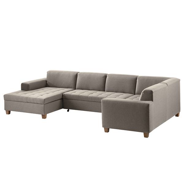 Wohnlandschaft Roblin Webstoff Bona: Graphit - Longchair davorstehend links / Ottomane rechts - Schlaffunktion