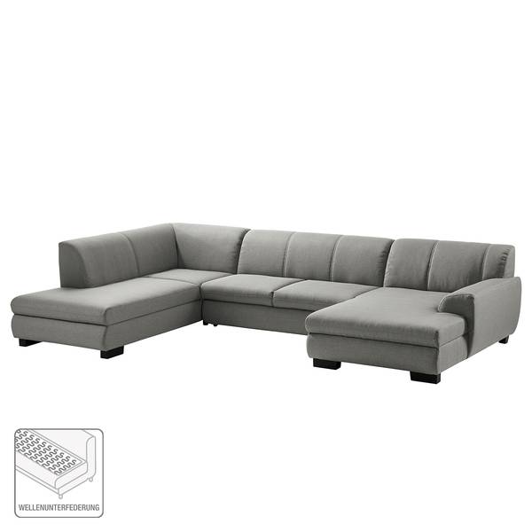 Wohnlandschaft Lefroy Flachgewebe Fae: Grau - Longchair davorstehend rechts / Ottomane links - Mit Schlaffunktion