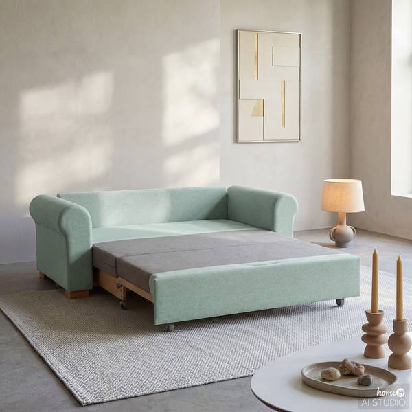Schlafsofa LATINA Country Deluxe Webstoff - Webstoff Luba: Mintgrau - Breite: 165 cm