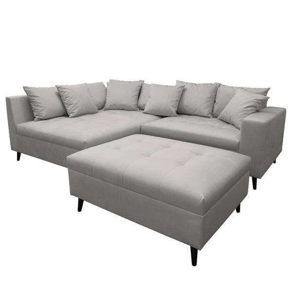 Ecksofa PRUNO mit Hocker Microfaser Faria: Grau - Ottomane davorstehend links