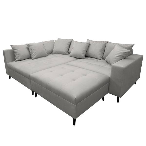 Ecksofa PRUNO mit Hocker Microfaser Faria: Grau - Ottomane davorstehend links
