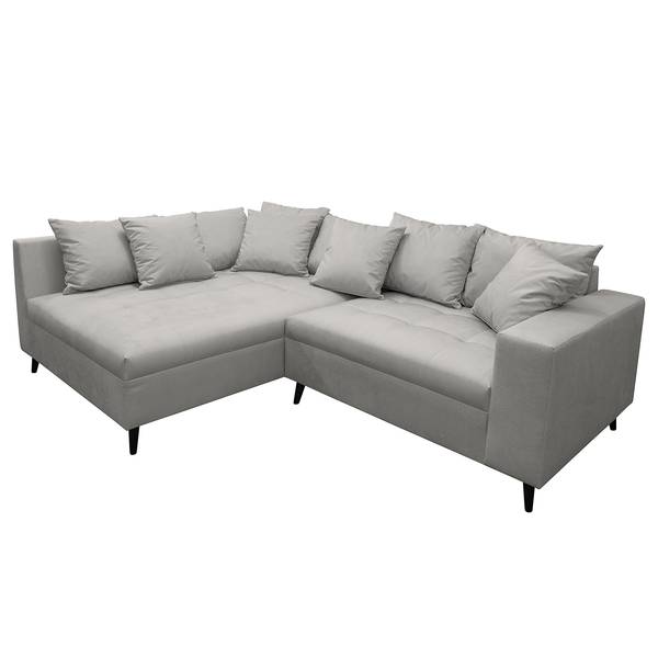 Ecksofa PRUNO mit Hocker Microfaser Faria: Grau - Ottomane davorstehend links