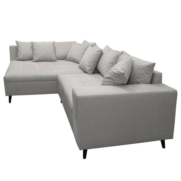 Ecksofa PRUNO mit Hocker Microfaser Faria: Grau - Ottomane davorstehend links