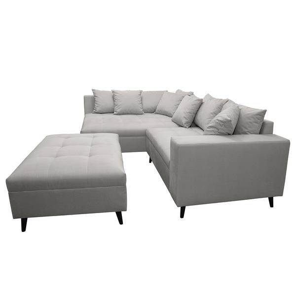 Ecksofa PRUNO mit Hocker Microfaser Faria: Grau - Ottomane davorstehend links