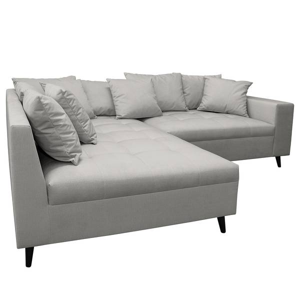 Ecksofa PRUNO mit Hocker Microfaser Faria: Grau - Ottomane davorstehend links