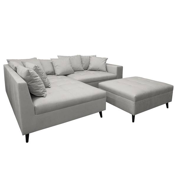 Ecksofa PRUNO mit Hocker Microfaser Faria: Grau - Ottomane davorstehend links