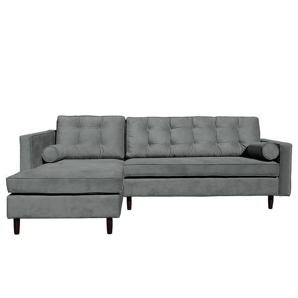 Canapé d’angle Kosula Microfibre - Gris - Méridienne courte à gauche (vue de face)