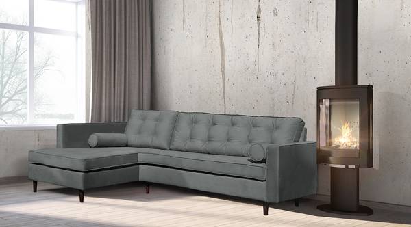 Canapé d’angle Kosula Microfibre - Gris - Méridienne courte à gauche (vue de face)