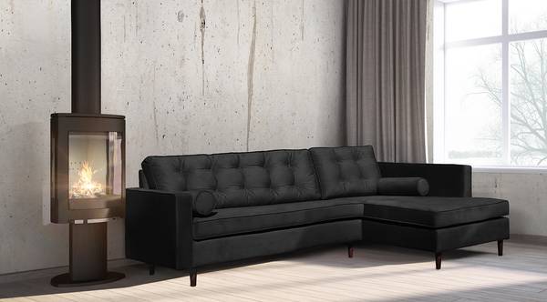 Ecksofas Kosula Microfaser - Schwarz - Longchair davorstehend rechts