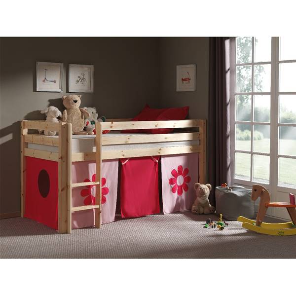 Spielbett Pino Pink Flower Kiefer Natur - Mit Leiter