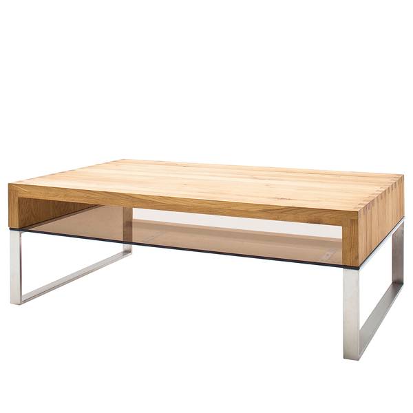Salontafel Vinton massief eikenhout/glas - Breedte: 110 cm