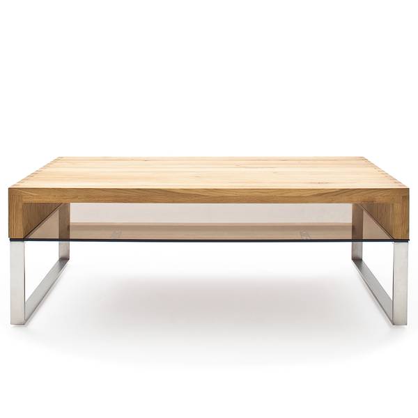 Salontafel Vinton massief eikenhout/glas - Breedte: 110 cm