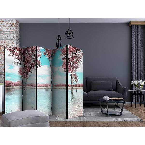 Paravent Autumn Scenery Vlies - Blau / Rot - 5-teilig