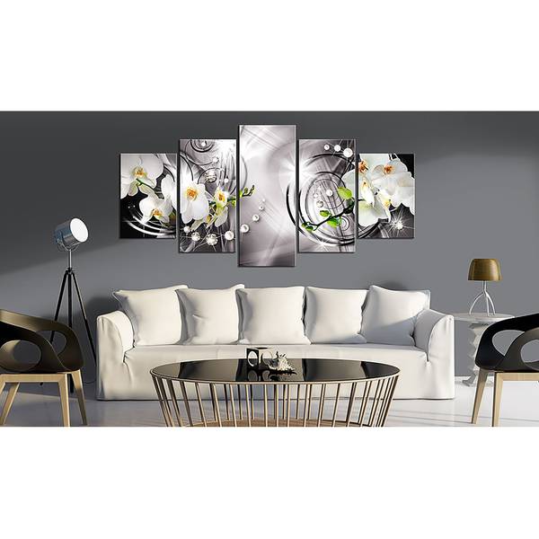 Bild Orchid, Pearls & Diamonds Leinen - Mehrfarbig - 100 x 50 cm