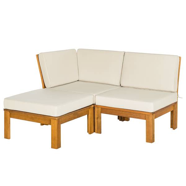 Loungegruppe LEXI 3-teilig Webstoff / Akazie massiv - Wollweiß