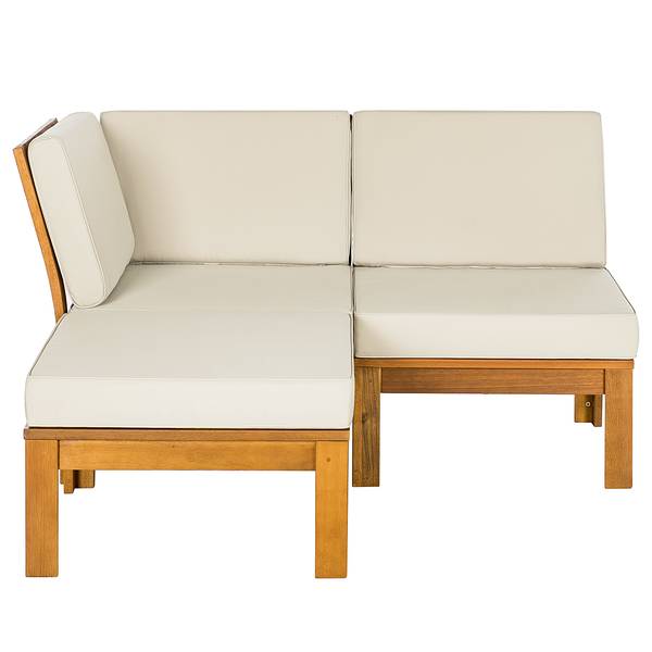 Loungegruppe LEXI 3-teilig Webstoff / Akazie massiv - Wollweiß