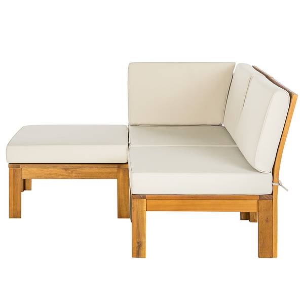 Loungegruppe LEXI 3-teilig Webstoff / Akazie massiv - Wollweiß