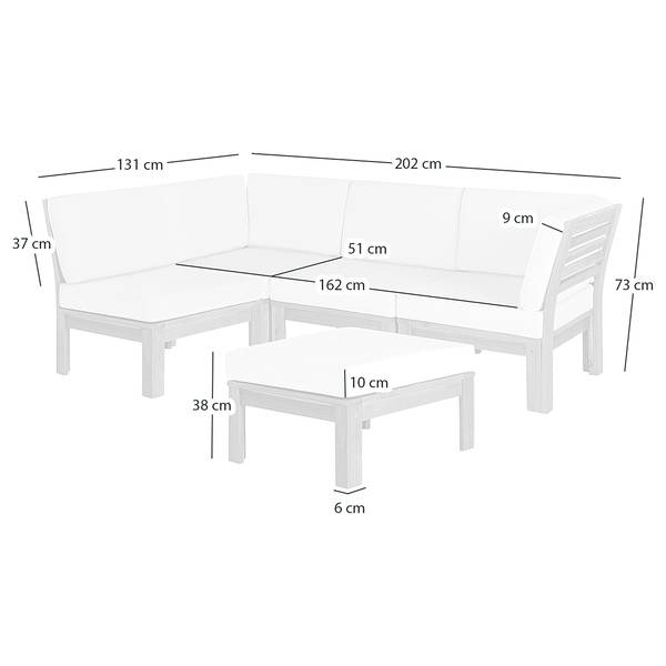 Loungegroep LEXI 5-delig geweven stof/massief acaciahout - wolwit/bruin - wolwit