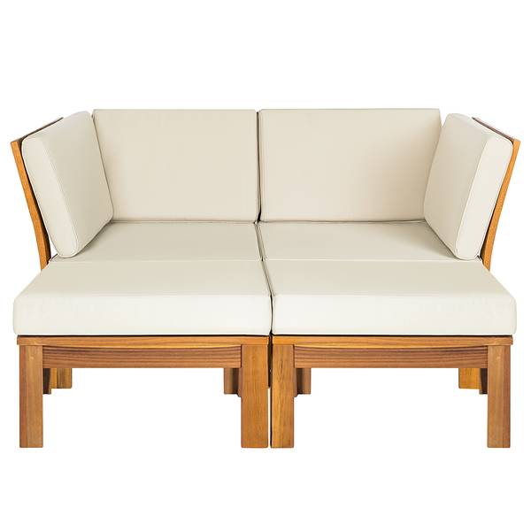 Salon de détente LEXI 4 éléments Tissu / Acacia massif - Blanc cassé / Marron - Blanc laine