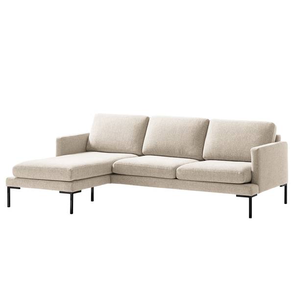 Hoekbank Bellaire textielmix - lichtbeige - chaise longue vooraanzicht links - zwart