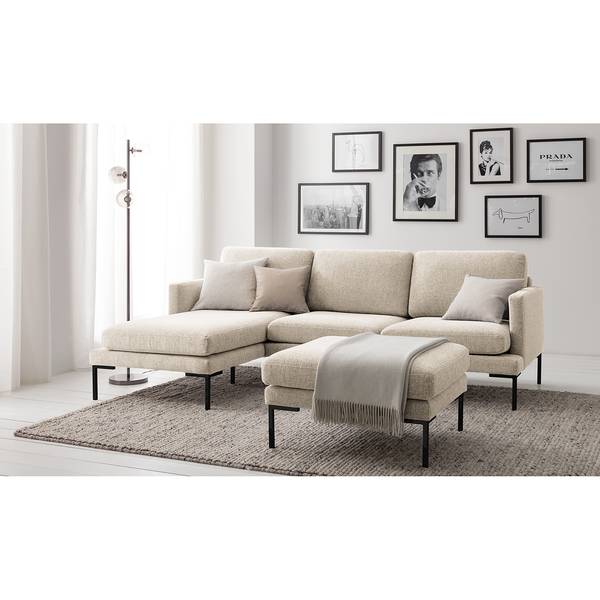 Hoekbank Bellaire textielmix - lichtbeige - chaise longue vooraanzicht links - zwart