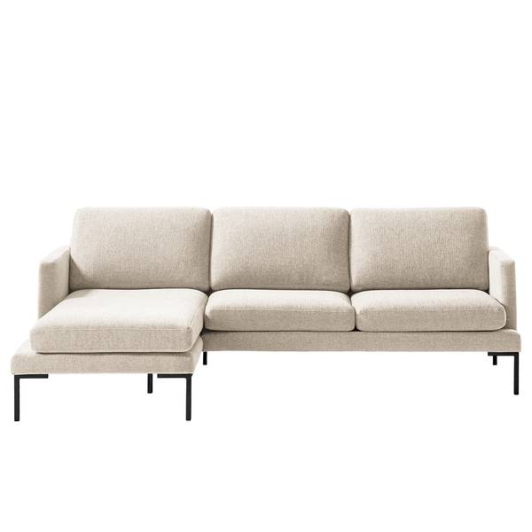 Hoekbank Bellaire textielmix - lichtbeige - chaise longue vooraanzicht links - zwart