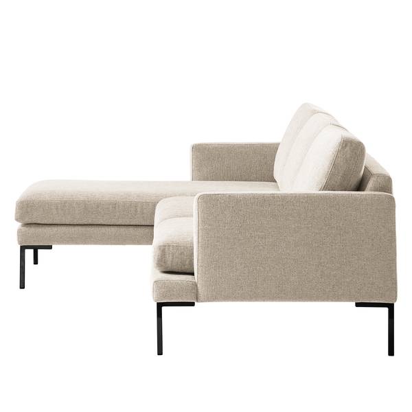 Hoekbank Bellaire textielmix - lichtbeige - chaise longue vooraanzicht links - zwart