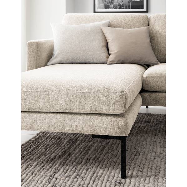 Hoekbank Bellaire textielmix - lichtbeige - chaise longue vooraanzicht links - zwart