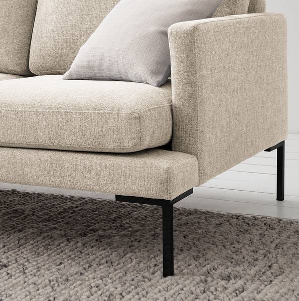 Hoekbank Bellaire textielmix - lichtbeige - chaise longue vooraanzicht links - zwart