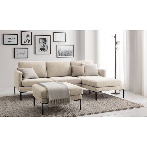 Hoekbank Bellaire textielmix - lichtbeige - chaise longue vooraanzicht rechts - zwart
