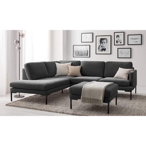 Ecksofa Bellaire Mischgewebe - Schwarz - Ottomane davorstehend links - Schwarz