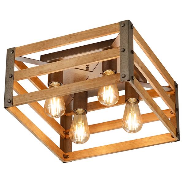 Deckenleuchte Khan Pinie teilmassiv / Aluminium - 4-flammig