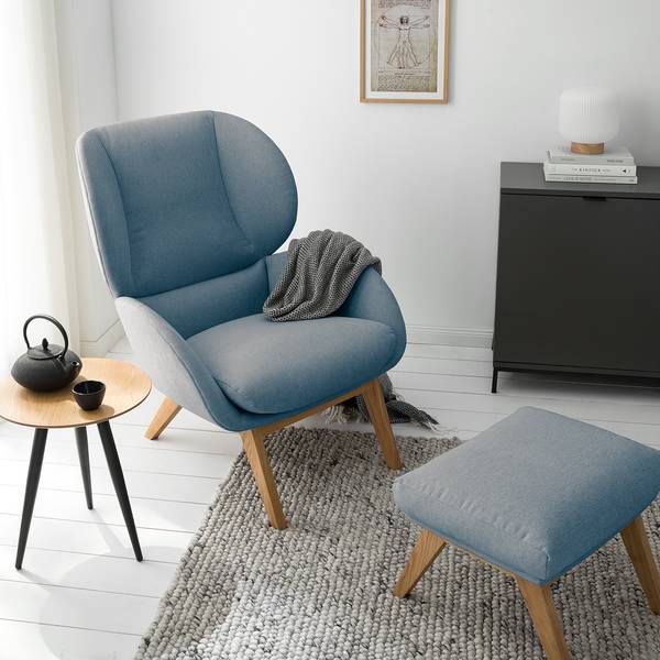 Fauteuil MAROLS Tissu Saia: Bleu jean - Chêne clair