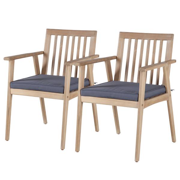 Chaises de jardin FYLKE - Lot de 2 Acacia massif / Polyester - Marron / Gris