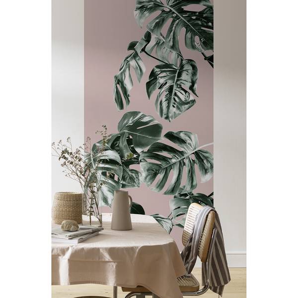 Papier peint intissé Monstera Rosé I Intissé - Vert / Rose
