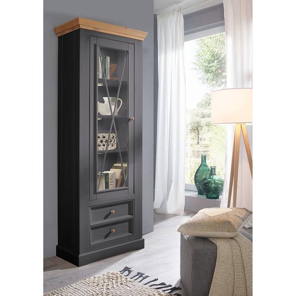 Staande vitrinekast Ummanz massief grenenhout - grijs grenenhout