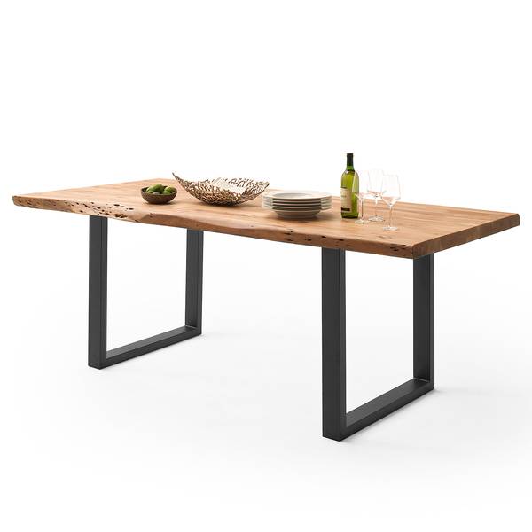 Table en bois massif KAPRA Acacia brun - 200 x 100 cm - Noir - Forme en U - Épaisseur plateau : 5 cm