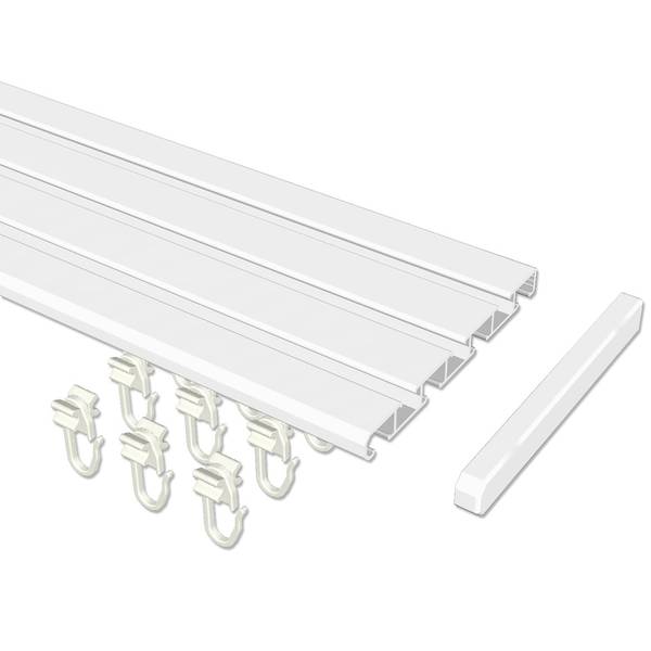Kombischiene Husby 3-4-läufig Aluminium - Weiß - Breite: 180 cm