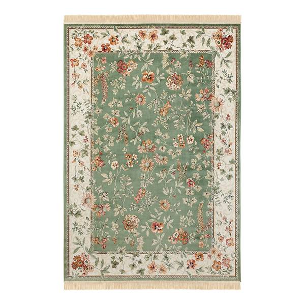 Kurzflorteppich Oriental Flowers Viskose / Baumwolle - Grün - 160 x 230 cm