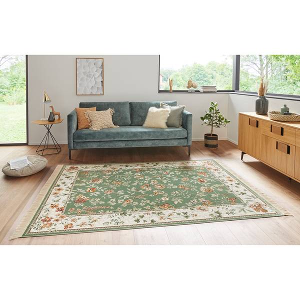 Kurzflorteppich Oriental Flowers Viskose / Baumwolle - Grün - 160 x 230 cm