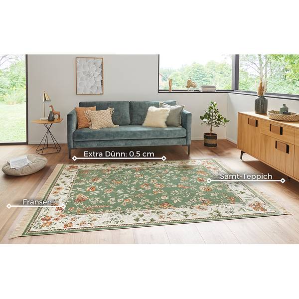 Kurzflorteppich Oriental Flowers Viskose / Baumwolle - Grün - 160 x 230 cm