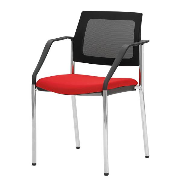 Stapelstuhl myPLANO IV Flachgewebe / Chrom - Kirschrot