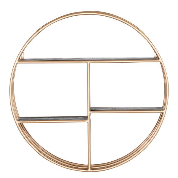 Wandregal Oissel II Akazie massiv / Metall - Akazie Schwarz / Gold - Durchmesser: 90 cm
