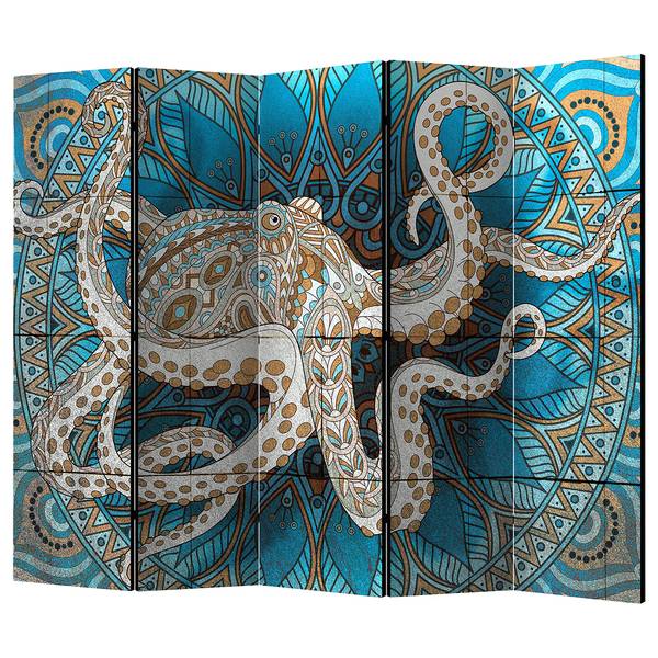 Paravent Zen Octopus II (5-teilig) Vlies / Kiefer - Mehrfarbig