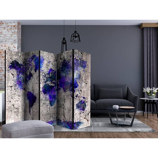 Kamerscherm Map Ink Blots II (5-delig) vlies/grenenhout - paars