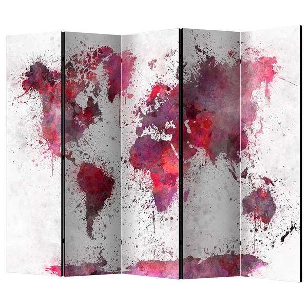 Paravent World Map Red Watercolors II Vlies / Kiefer - Rot
